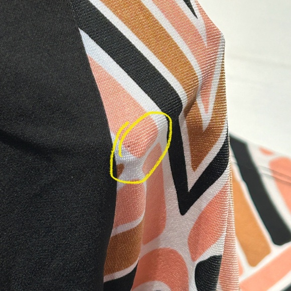 Bob Mackie plus size 1X faux wrap dress 3/4 sleeve stretch knit black geometric - Picture 13 of 14